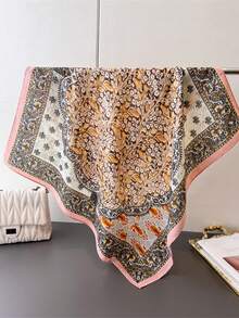 極簡印花 70cm 方巾，春季新款方巾，多功能女用腰帶、包包配件、緞帶、頭巾、頭飾，時尚圍巾 - 彩色 - 查看 2