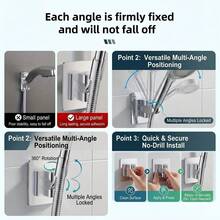 2pcs 360° Rotating Shower Head Holder, Self-Adhesive Handheld Shower Bracket, No Drilling Bathroom Wall Mount Shower Support - Shower Head - View 5