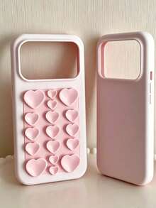 1pc Dual-Color Matte Silicone Phone Case With 3D Raised Multi-Heart Decoration, Shockproof Anti-Drop Large Camera Lens Window Protection Cover, Suitable For Women, Teenagers And Girls, Daily Commute, Dating And Travel Use, Shockproof Anti-Slip Anti-Scratch Phone Case | Designed For Apple 17 Pro Max | Compatible With Apple 17/16/15/14/13/12/11 Series - Pink - View 2