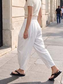 PEONY Women's Summer Casual Elegant Minimalist Solid Color Spring Summer Autumn Discount Pocket White Loose Curved Balloon Pants, Summer Long Pants, Non-See-Through Skin-Tone Stretch Comfortable Fabric, Suitable For Summer Vacation, Beach Holiday, Daily, Commute, Back To School, Party, Graduation Ceremony, Festival, Beach - White - View 8