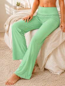 Sodalemon Women's Lace Trim Wide-Leg PJ Pants - Mint Green - View 3