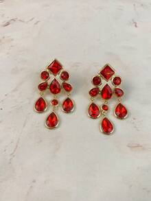 ZR Rhinestone Teardrop Pendant Earrings, Gold Exaggerated Party Jewelry - Geometric Colorful Rhinestone Earrings - View 11