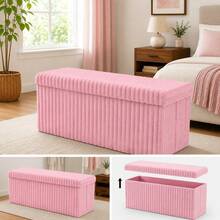 Aafan Ottoman Storage Box Chest With Lid | 76X35X35cm Ottoman Blanket Box Seat | Foldable Storage Bench Footstool Toy Box For Living Room Hallway - Pink (Large) - View 3