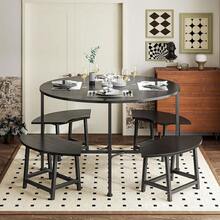 Comedor 4 Personas Mesa Redonda 80x80 Negra con Taburetes para Cocina| Juego de comedor compacto con mesa redonda y 4 taburetes, para cocinas pequeñas, departamentos y desayunadores. - Negro - Ver 5