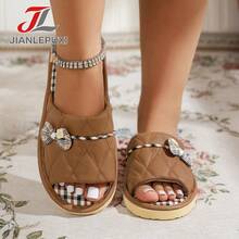 Fashionable New Open-Toe Indoor Slippers, Slip-On Comfortable Anti-Slip Silent Indoor Slippers Butterfly Casual Acrylic Bow Home Wear All Seasons - White - View 2
