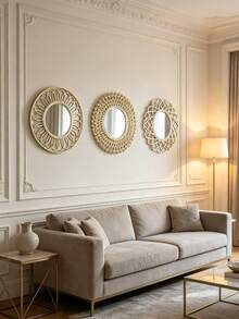 Geometric Hollow Square/Round Decorative Mirror Set, 3 Pieces In Different Styles, Single Size 25cm, Retro Art Wall Hanging Mirrors, Suitable For Wall Soft Decoration In Entryway, Living Room And Bedroom. - Mirror Set - View 6