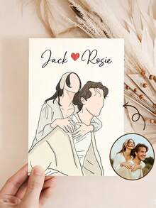 1pc Customized Watercolor Couple Portrait Greeting Card, Personalized Photo Line Art Card With Customized Name, Minimalist Couple Illustration Card, Anniversary Valentine's Day Greeting Card, Paired With Kraft Paper Envelope. - Multicolor - View 8