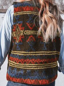 Acelitt Women's Bohemian Style Geometric Jacquard Zipper Front Vintage Vest With Pockets, Suitable For Spring And Autumn - Multicolor - View 3