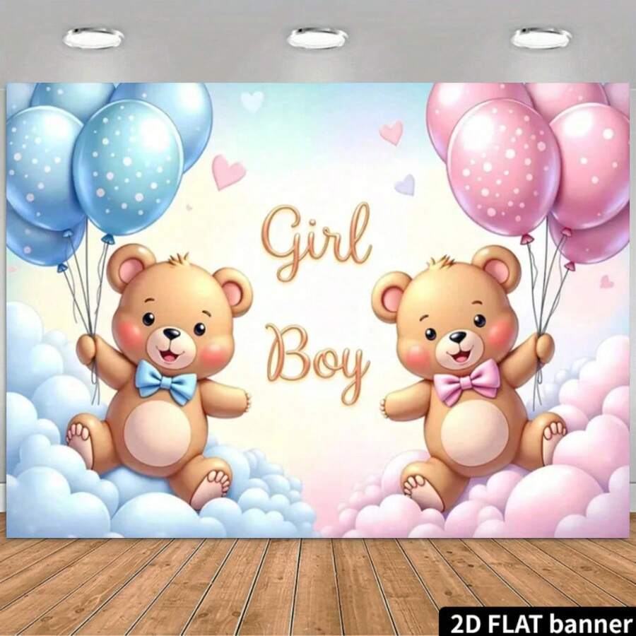 2D Flat 1-Pack Gender Reveal Party Pink Blue Heart Star Pattern Backdrop, Suitable For Gender Reveal Party Cake Smash Photo Background, Photography Portrait Decoration Banner (Vinyl Material)