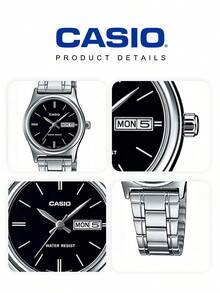 CASIO LTP-V006D-1B2 Stainless Steel Bracelet Black Dial Day Date Display Ladies Quartz Wrist Watch - Silver - View 6