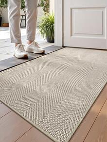 Polyester Material Minimalist Modern Style Fashion Woven Pattern Anti-Slip Easy To Clean Soothing Foot Pressure Relief Wear-Resistant Scratch-Resistant Waterproof Suitable For Kitchen Functional Floor Mat-1PC - Khaki - View 7
