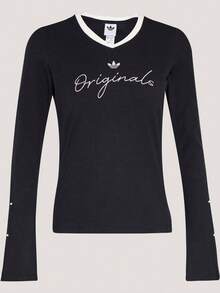 Adidas Originals Women's P TEE LS Long Sleeve Knit Collarless T-Shirt TKS2381 - Black - View 2