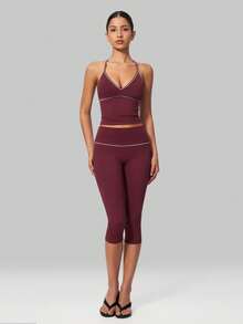 MFVIM Women's Tank Top And Long Pants Set, Breathable And Comfortable, Suitable For Daily Casual, Outdoor Jogging, Cycling, Yoga - Redwood - View 7