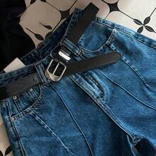 1pc Women's Silver Buckle Casual Dress Leather Belt, Women's Accessory Waist Belt Minimalist Fashion Versatile Belt, Jeans Dress Multi-Functional Classic Belt, Vintage Design Waist Belt, Daily Commute Waist Accessory - Black - View 6