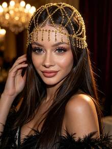 Fashionable Luxury Hollow Mesh Teardrop Pendant Head Chain, Glamorous Party Jewelry For Women ,Hair Accessories, Hair Jewelry, Head Pieces Jewelry, Hair Jewellery, Wedding, Festival Outfits, Rave Accessories, Bride To Be - Silver - View 14