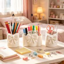1pc Bow-Shaped Desktop Storage Holder, 3D Pen Holder, Makeup Brush Storage Rack, Lip Gloss And Eyebrow Pencil Makeup Brush Storage Box, Lipstick And Eyebrow Pencil Storage Box, Multi-Functional Desktop Storage, Novel Design - Style a - View 3