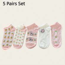 1/3/5/10 Pairs Elegant Floral Print Ankle Socks For Women, Non-Slip Breathable, Suitable For Spring & Summer - Pink - View 6