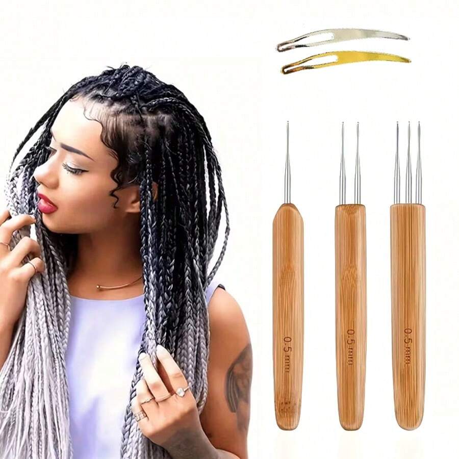 1/2/3 Hook Dreadlock Crochet Hooks, Bamboo Handle Dreadlock Needles, 0.75mm Hair Crochet Tools, Suitable For Dreadlocks, Braiding, Wig Making And Hair Extensions, 3pcs/Set, Halloween - View 1
