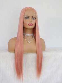 Pink Straight Wig – Free Part, HD Transparent Lace Front, Pre-Plucked Natural Hairline, Heat-Resistant Synthetic Fiber – For Parties, Cosplay, And Stage Performances - Baby Pink - View 4