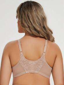 MELENECA Women's Front Closure Plus Size Racerback Stretch Lace Underwire Bra - Beige - View 4
