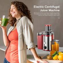 QCen Powerful Centrifugal Juicer, 500W, With Wide Mouth 3" Feed Chute For Fruits & Vegetables – Easy To Clean, Stainless Steel, Red, Ideal For Everyday Juicing And Fast Morning Drinks - 紅色 - 查看 7