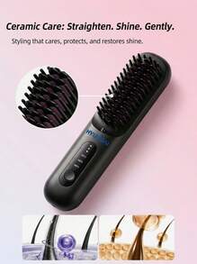 HYUNDAI 1pc New Portable Straightening Comb, Fast Hair Straightener, Hair Styling Tool, Smart Digital Display Precise Temperature Control, Long-Lasting Styling Without Damaging Hair, Dual Use For Straight And Curly Hair - Lightweight and Portable - View 3