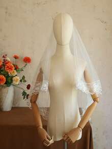1件雙層黑色蕾絲面紗附髮梳，適合婚禮、Cosplay、攝影，女性婚禮配飾 - 彩色 - 查看 6