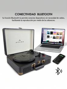 Akane Portable Bluetooth Vinyl Record Player With Stereo Speakers, 3-Speed Turntable - Black - View 5