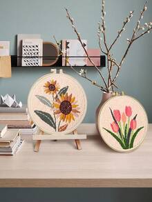1 Set Adult & Beginner Embroidery Kit, DIY Simple Floral Embroidery Set, Suitable For Beginners, Handmade Art Craft, Handmade Floral Wall Hanging Set, Beginner Embroidery Room Decor Set, Suitable For Home Decor, Holiday Gift - Multiple Styles - View 2