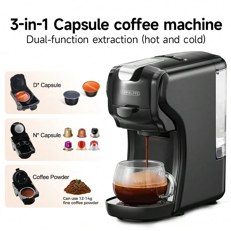 CAFELFFE Capsule Coffee Machine 20BAR Hot And Cold Brewing,Compatible With D* And N* Capsules/Ground Coffee,Descaling Function,3-In-1 600ml Removable Water Tank,One-Touch Extraction High-Efficiency Brewing System Coffee Machine For Home,Office - UK Plug(220-240V) - View 1