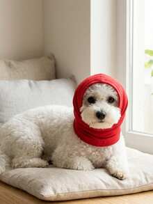 Lightweight Breathable Pure Red Polyester Pet Head Cover With Elastic Headband, Anti-Bite Design, Fun Decorative Accessory, Suitable For Small To Medium Dogs (E.G., Teddy, Bichon) For Year-Round Use - Red - View 10