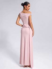 Elegant Blush Pink One Shoulder Dress Women Sleeveless Draped Maxi Dress For Wedding Guest Prom Summer Vacation Going Out Graduation - Baby Pink - View 2