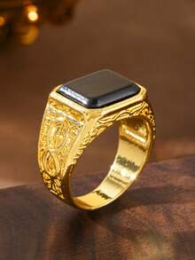 1pc Men's Business Fashion Luxury Vintage Personalized Ring, Wedding Engagement Party Jewelry Gift - Gold - View 3