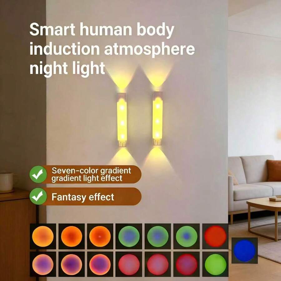 Đèn LED cảm biến chuyển động cầu thang, đèn tủ, đèn dải dài cảm biến cơ thể người thông minh, đèn hít nam châm trang trí không gian bếp tủ quần áo phòng ngủ, đổi màu RGB 7 màu, đèn trang trí tường - RGB - Xem 1