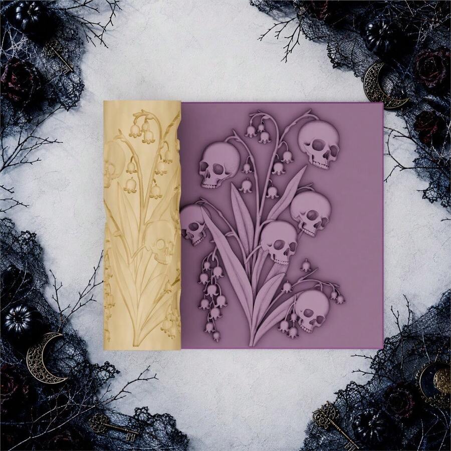 1pc Lily Skull Flower Branch Texture Roller - Embossed Polymer Clay Tool With Lily & Branch Patterns, Plastic Suitable For Ceramics, Pottery, Jewelry Making, Sculpture, Weaving, DIY Crafts - Decorative Patterns For Clay Rollers Gift For Artists - 1PC - View 1