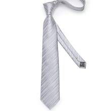 Stripe Light Grey Necktie Pocket Square Cufflinks Tie Clip 4pcs Pack For Volunteer Appreciation Night & Library Fundraising Gala - Light Grey - View 3