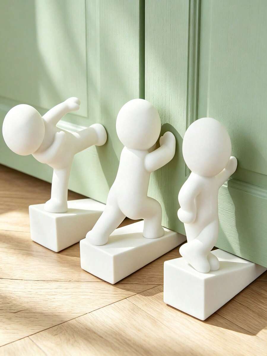 Creative Human-Shaped Doorstop, Movable Human-Shaped Door Wedge, Home Decor Door Stopper. Offers Various Poses And Style Options, Suitable For Keeping Doors Open At Home Or In The Office, Also Serves As A Desktop Decorative Ornament. - White - View 1