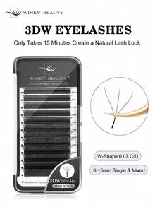 Winky Beauty 3DW Shape Pre-Made Fan Eyelash Extensions 12 Rows 0.07mm W-Shape Auto-Bloom Single Eyelashes Dense Full Coverage Eyelash Clusters False Eyelashes - View 2