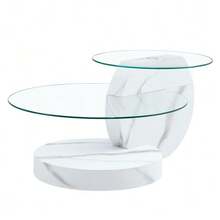 Modern Minimalist Double-Layer Tempered Glass Coffee Table, Multi-Level Design, High-Quality MDF Support Structure With White Marble Finish. Multiple Colors Available. - 白色 - 查看 7