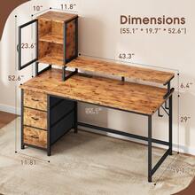 EnHomee 55"Gaming Desk Computer Desk With Power Outlets, Modern Desk Table Home Office Desk Vanity Table With Storage & Ergonomic Monitor Stand - 鏽棕色 - 查看 12