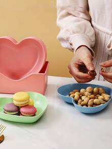 Heart-Shaped Plate And Base, Plastic Material, Suitable For Snacks And Breakfast, Kitchen Essential Accessory, Reusable For Kitchen Use - Multicolor - View 7