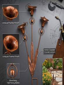 Iron Art Wind Chime Flower Stake, Antique Bronze Vintage Texture, Three Bells Gently Swaying With Pleasant Sound. Suitable For Potted Plants And Gardens, Adding Pastoral Poetic Charm To Corners, Wind Blowing Bells Ringing, Creating A Full Atmosphere. - A - View 4