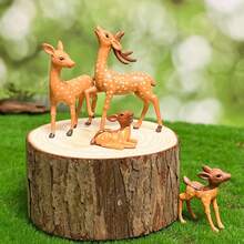 4pcs Cute Mini Deer Figurines, Resin Animal DIY Decor, Miniature Landscape Accessories, Suitable For Mini Flower Pots, Rock Gardens, Glass Jars, Indoor/Outdoor Gardens, Yards, Lawns And Home Desktop Decor - A - View 2