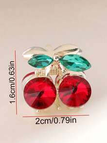 Metal Strip Rhinestone Mini Cherry Hair Clip, Women Girls Cute Rhinestone Claw Clip, Small Cherry Claw Clip For Half-Up Ponytail, Decorative Rhinestone Hair Accessory - Multicolor - View 8