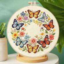 3款森林動物花卉花環3D刺繡DIY全套材料包 兔子/蝴蝶/蜻蜓花卉圓形刺繡框套組，零基礎初學者壓力釋放手工家居裝飾創意禮物 - 多色 - 查看 6