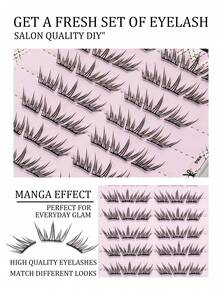 10 Rows 60 Clusters Anime Style False Eyelashes, Natural Seductive C-Curl Design, Suitable For Beginners, Reusable, Applicable For All Occasions, Eyelash Clusters, Single Eyelashes, Eyelashes, False Eyelashes - C - View 3