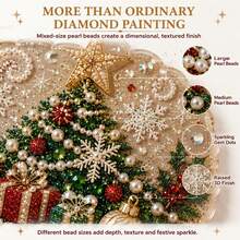Christmas Pearl Diamond Painting Suncatcher Set 8 Inch, Pre-Assembled Metal Chain, Acrylic Round Plate With Lace Edge, 3D Mixed Size Pearl Beads, Holiday Window Wall Decor - A - View 4