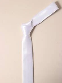 1PC Men's Solid Color Tie, Business Formal Narrow Tie (4cm) - White - View 2