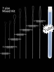 0.15-0.7mm 混合扭曲針附針管，超細珠串工具，鋼絲導線，手工 DIY 珠寶製作 - 7件套+管子 - 查看 8