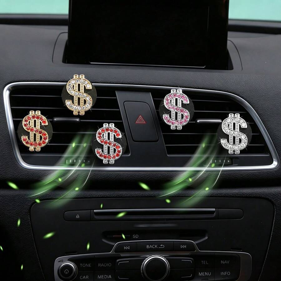 1pc Bling US Dollar Decor Car Air Vent Clips, Crystal Dollar Car Air Fresheners Vent Clips Charms, US Money Diffuser Vent Clip, Car Air Conditioning Decoration, Money On The Way! Nice Gift To Friend, Colleagues, Family - Dollar Sign - View 1